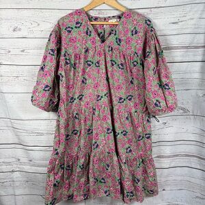 Anthropologie Sundry Ditzy Floral Cotton Dress Tiered Balloon Sleeve Size 1 (S)